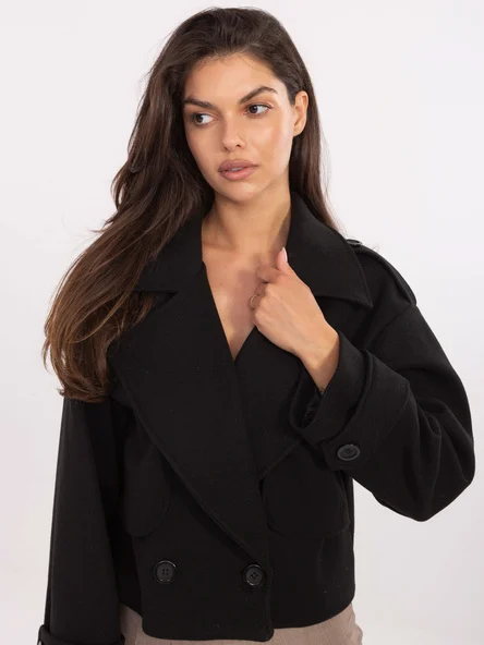 Jacheta Dama Mini, Guler inalt, RUE PARIS, Negru Eleganta Office