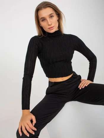 Pulover Dama Mini, Guler inalt, Vinceotto, Negru Eleganta Office