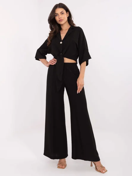 Compleu Dama Maneca 3/4, Larga, Och Bella, Negru Casual