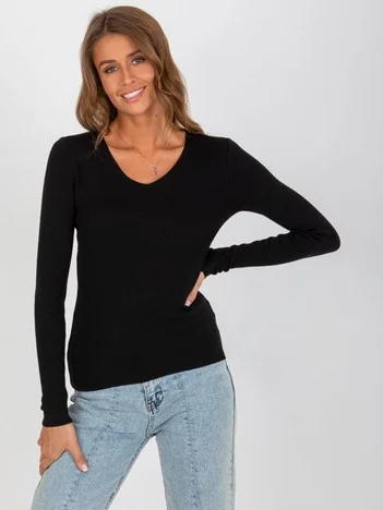 Pulover Dama Maneca lunga, Decolteu in V, Jean Louis Francoise, Negru Eleganta Office