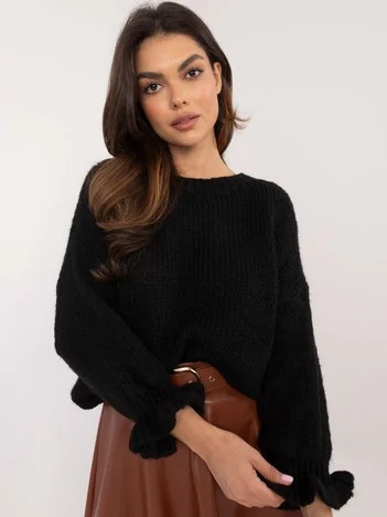 Pulover Dama Maneca lunga, Decolteu rotund, ITALY MODA, Negru Eleganta Office