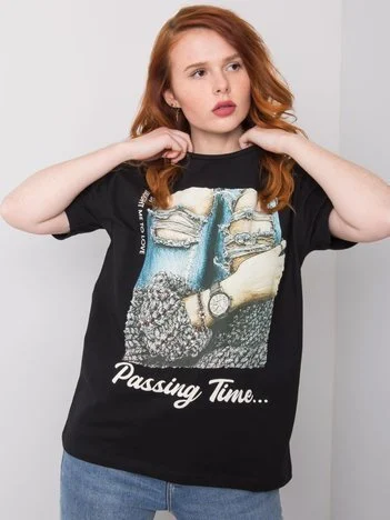 Tricou Dama Imprimat, Decolteu rotund, H&B, Negru