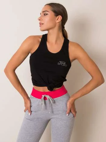Top Dama Imprimat, Decolteu rotund, For Fitness, Negru