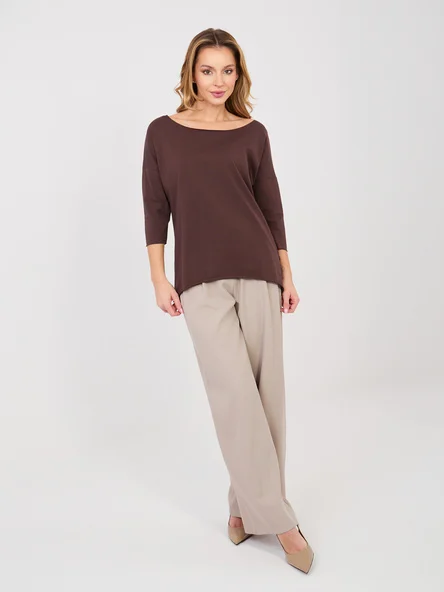 Bluza Dama Maneca 3/4, Decolteu barcuta, RUE PARIS, Maro Casual