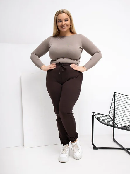 Pantaloni Trening Dama Mansete elastice, Guler inalt, RELEVANCE, Maro Marimi Mari