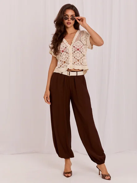Pantaloni Dama Lunga, Mansete elastice, RUE PARIS, Maro Eleganta Office