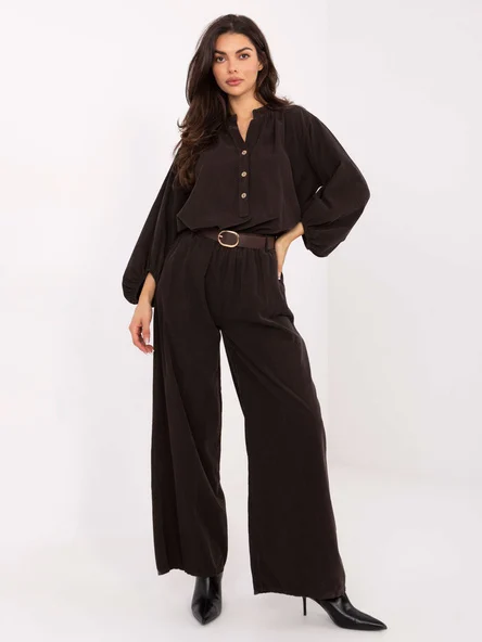 Pantaloni Dama Larga, Guler inalt, ITALY MODA, Maro Casual