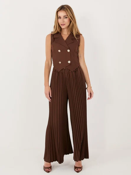 Compleu Dama Fara maneci, Guler inalt, ITALY MODA, Maro de Petrecere