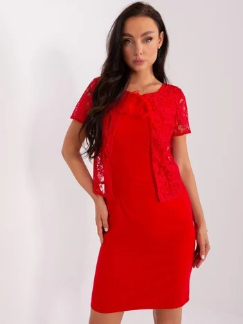 Rochie Dama Mini, Dantela, LAKERTA, Rosu de Sarbatori