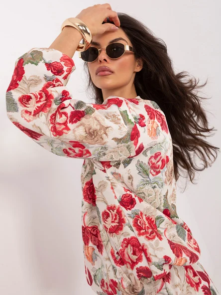 Jacheta Dama Floral, Decolteu rotund, ITALY MODA, Rosu de Vara