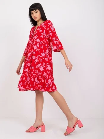 Rochie Dama Maneca 3/4, Floral, Sublevel, Rosu Casual
