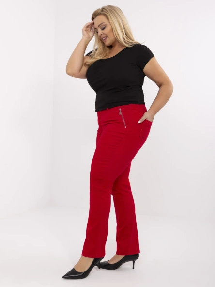 Pantaloni Dama Conica, Guler inalt, New Fashion, Rosu Eleganta Office