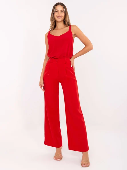 Pantaloni Dama Lejera, Guler inalt, ITALY MODA, Rosu de Petrecere Marimi Mari