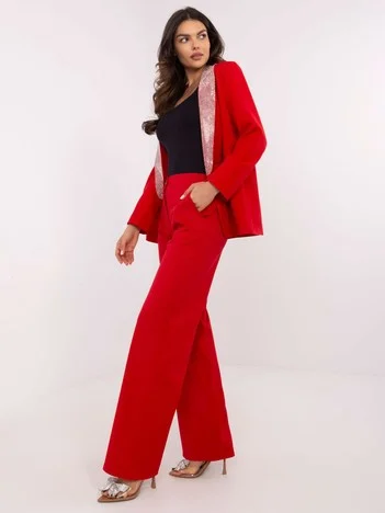 Pantaloni Dama Elegant, Guler inalt, LAKERTA, Rosu Eleganta Office