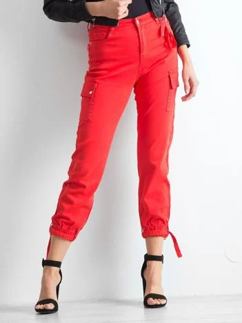Pantaloni Dama Lunga, Mansete elastice, Daysie, Rosu Casual