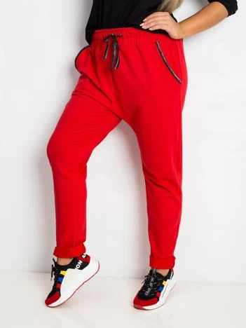 Pantaloni Trening Dama Sport, Guler inalt, RELEVANCE, Rosu Casual Marimi Mari