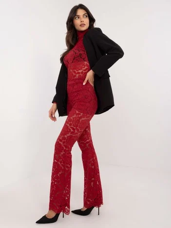 Pantaloni Dama Dantela, Lejera, ITALY MODA, Rosu de Petrecere