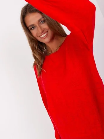 Pulover Dama Maneca lunga, Decolteu rotund, Wool Fashion Italia, Rosu Eleganta Office