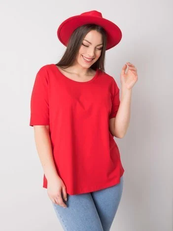 Tricou Dama Mini, Decolteu barcuta, BASIC FEEL GOOD, Rosu Casual Marimi Mari