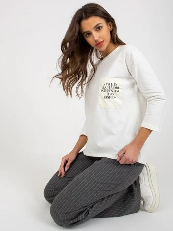 Bluza Dama Maneca lunga, Decolteu rotund, ex moda, Ecru Eleganta Office