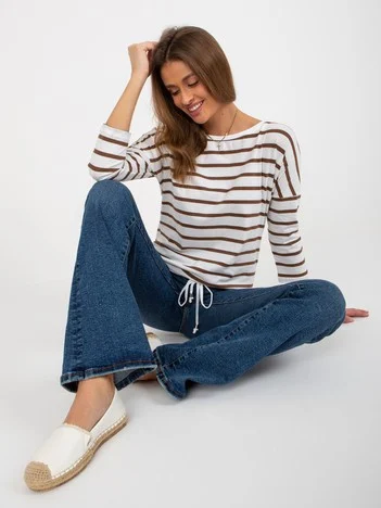 Bluza Dama Maneca 3/4, Dungi, BASIC FEEL GOOD, Ecru Casual