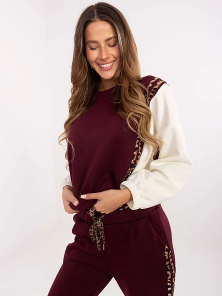 Compleu Dama Maneca lunga, Animal print, ITALY MODA, Bordo Casual