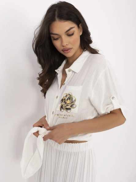 Camasa Dama Mini, Guler inalt, ITALY MODA, Ecru Casual