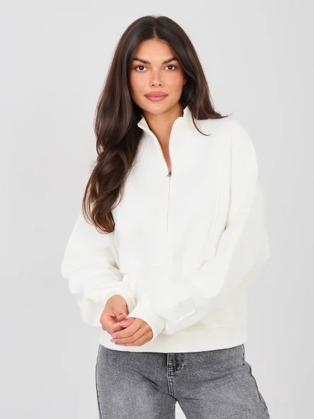 Hanorac Dama Maneca lunga, Decolteu guler tunica, NATURAL SIDE, Ecru Casual
