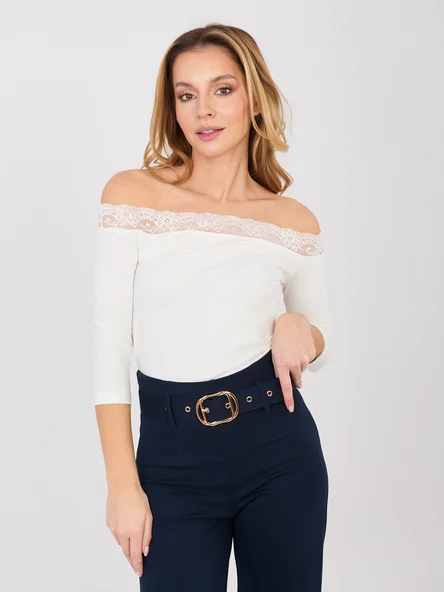 Bluza Dama Maneca 3/4, Dantela, RUE PARIS, Ecru Eleganta Office