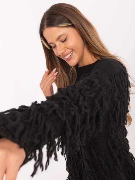 Pulover Dama Maneca lunga, Boho, RUE PARIS, Negru