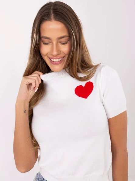 Pulover Dama Mini, Decolteu rotund, JELISJELIS, Ecru Casual