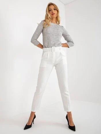 Pantaloni Dama Elegant, Guler inalt, ITALY MODA, Ecru Eleganta Office Marimi Mari