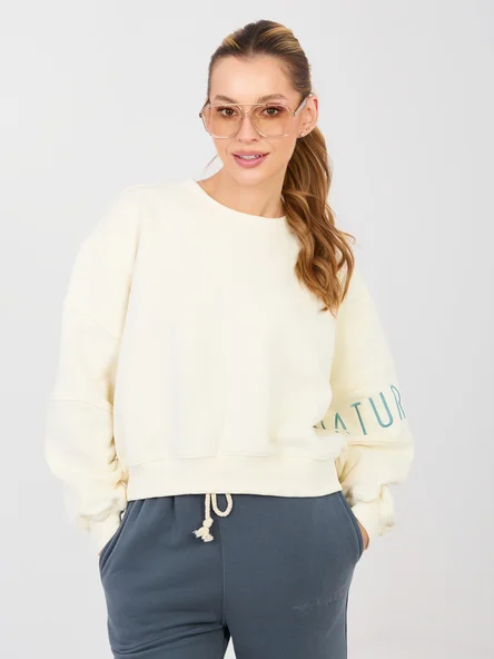 Hanorac Dama Mini, Decolteu rotund, NATURAL SIDE, Ecru Casual
