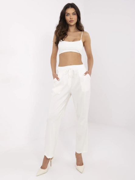 Pantaloni Dama Dreapta, Guler inalt, ITALY MODA, Ecru Eleganta Office