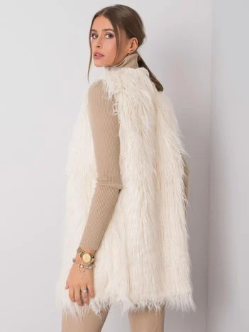 Vesta Dama Fara maneci, Elegant, Wool Fashion Italia, Ecru Eleganta Office