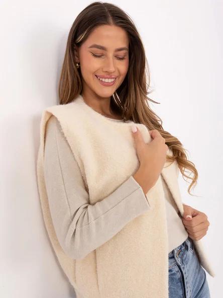 Vesta Dama Fara maneci, Guler inalt, RUE PARIS, Ecru Casual