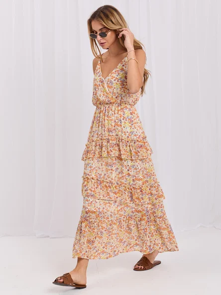 Rochie Dama Maxi, Floral, Golden Days Paris, Portocaliu de Vara