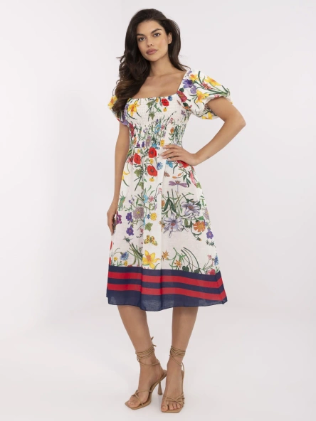 Rochie Dama Midi, Floral, ITALY MODA, Ecru de Vara