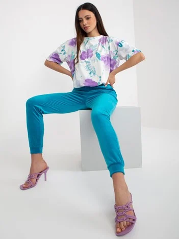 Compleu Dama Mini, Floral, RUE PARIS, Albastru Casual