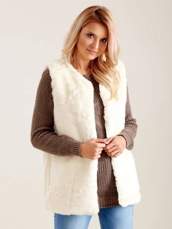 Vesta Dama Fara maneci, Fara maneci, Wool Fashion Italia, Ecru Eleganta Office