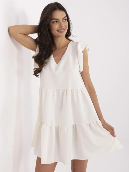 Rochie Dama Mini, Decolteu in V, RUE PARIS, Ecru Eleganta Office