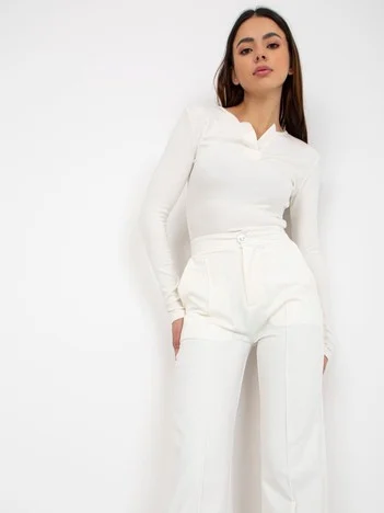 Pantaloni Dama Lejera, Guler inalt, Your Red Lips, Ecru Eleganta Office