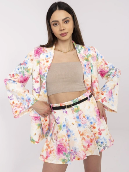 Compleu Dama Mini, Floral, ITALY MODA, Ecru de Petrecere
