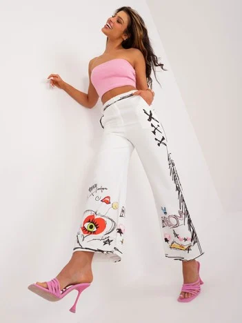 Pantaloni Dama Larga, Guler inalt, ITALY MODA, Ecru Casual