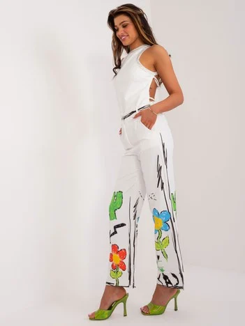 Pantaloni Dama Larga, Guler inalt, ITALY MODA, Ecru Casual
