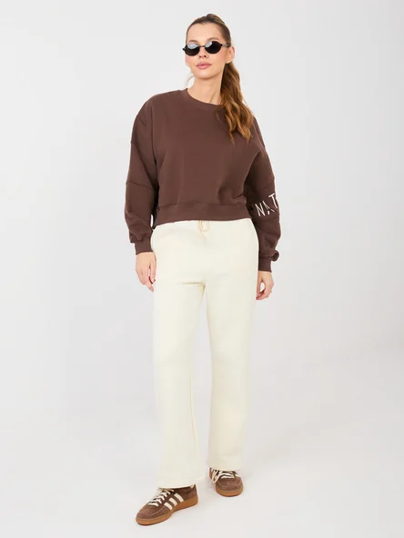 Pantaloni Trening Dama Croiala dreapta, Guler inalt, NATURAL SIDE, Ecru Casual