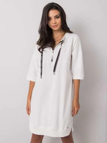 Rochie Dama Midi, Decolteu rotund, RELEVANCE, Ecru Eleganta Office
