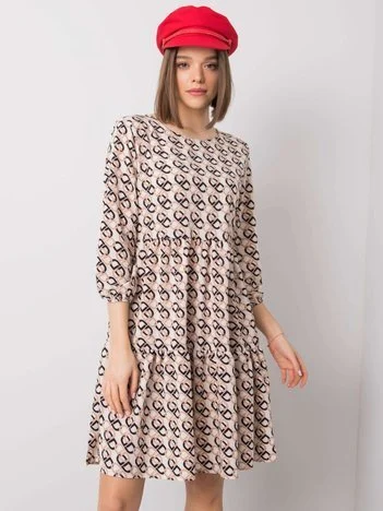 Rochie Dama Mini, Imprimat, RUE PARIS, Bej Eleganta Office