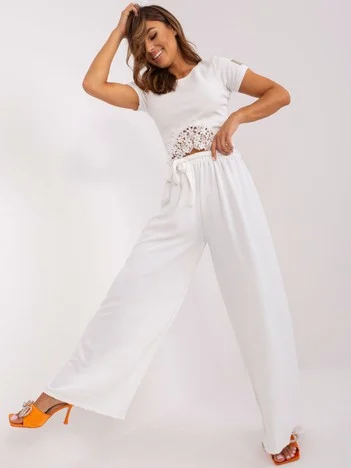 Pantaloni Dama Lejera, Guler inalt, Och Bella, Ecru Casual