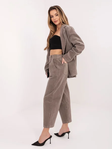 Pantaloni Dama Conica, Guler inalt, RUE PARIS, Bej Casual